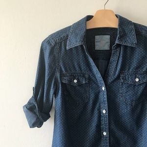 Sonoma 3/4 Sleeve Polka Dot Button Down